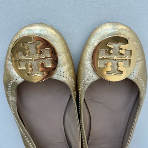 Tory Burch Gold Reva Flats - Picture 2 of 10